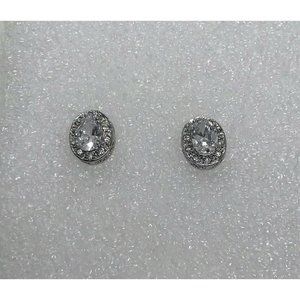 Silver tone clear oval crystal stud earrings